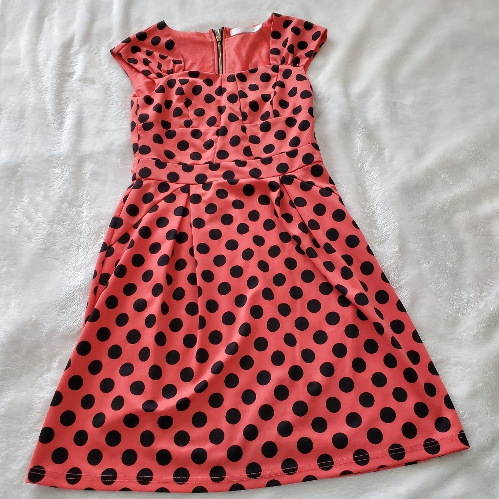 Bysi orange midi dress with black dot
